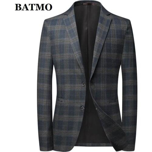 BATMO 2021 new arrival spring plaid casual blazer men,jackets male,plus-size M-4XL CS2915