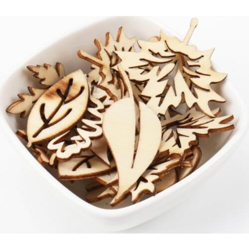 Mixed Leaves Pattern Wooden Scrapbooking Art Collection Craft for Handmade Accessory Sewing Home Decoration 20-40mm 20pcs MZ139