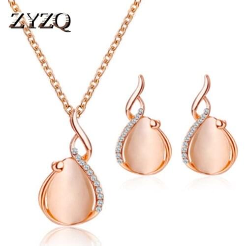 ZYZQ Romantic Bridal Jewelry Sets Euro Newest Earrings&Necklaces Sets Sweety Wedding Accessories Sets With Crystal Opal Stone