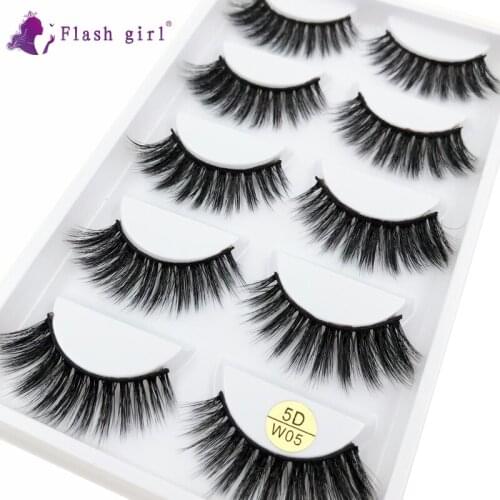 Most Popular Natural False Eyelashes In Bulk Wispy Thick Handmade 5D Mink Lashes Makeup Tools Fake Eyelash 5D-W05
