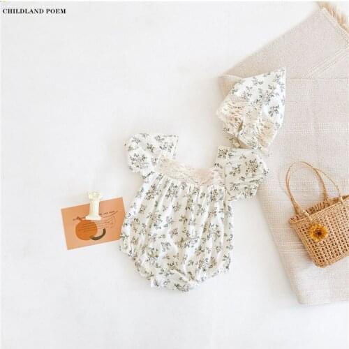 Baby Girl Clothes Newborn Baby Romper Jumpsuit Summer Floral Baby Girl Romper With Hat Princess Lace Baby Clothes Girl Jumpsuit