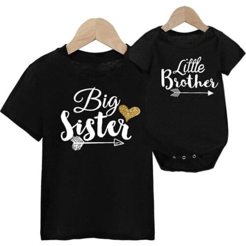 Family Matching Outfits Mommy and Me Clothes Brother Sister Tshirt Baby Boys Romper Little Bodysuit Big Sister T-shirt Kid Top