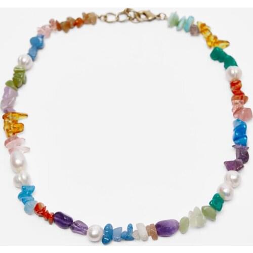 KBJW Bohemia Choker Necklace Autumn Delicate Multi-color Stone Necklace Clasp Stainless Steel 18K Gold Plated Jewelry for Women