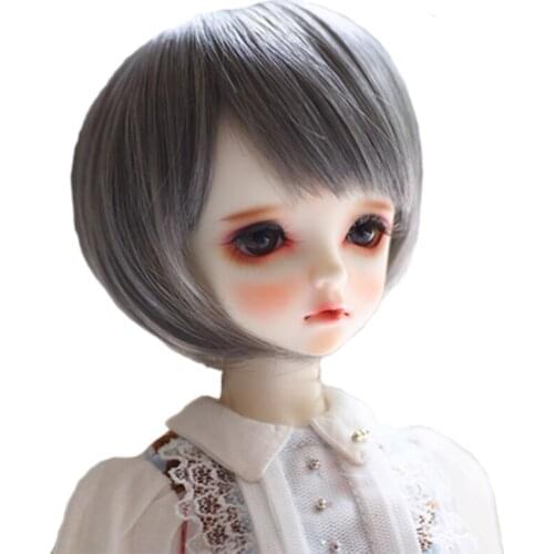 BJD doll wig is suitable for 1/3 1/4 1/6 size high temperature silk diagonal bangs short hair silver grey Bob doll accessories f