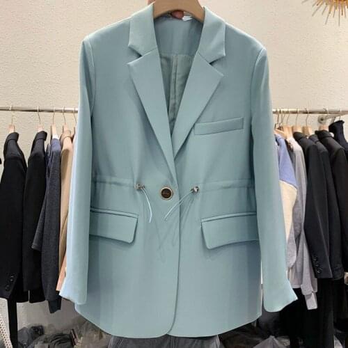 Single Button Drawstring Waist Flap Pockets Long Sleeves Suit Coat 2021 Fashion blazers for women elegant