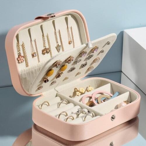 Portable Travel Jewelry Storage Box Earring Holder PU Leather Two-Layer Ear Studs Earrings Necklace Organizer Women Best Gift