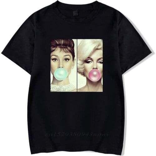 Casual o-neck tshirt Marilyn Monroe Audrey Hepburn Chewing t shirt pattern 100% cotton cool hip-hop tee shirt homme big size