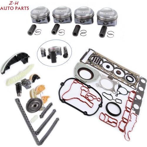 New 1.8T Engine Repair Kit 23MM 82.51MM Pistons Gasket Seal Set Timing Chain Tensioner Kit For Audi A3 A4 A5 TT VW Passat B7 CC