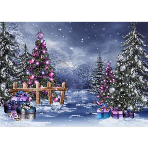Christmas Trees Gift String Light Snow Photo Backdrop Computer Printed Background Studio for Children Baby Family Photophone