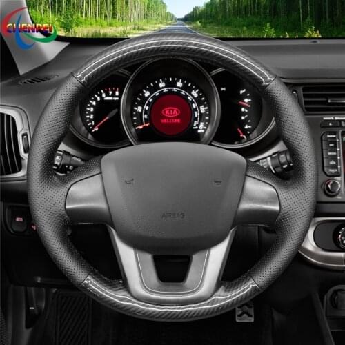DIY Non-slip Carbon Fiber Black Leather Car Steering Wheel Cover For Kia K2 2010-2016 Kia Rio 2011-2016 Car Interior Decoration