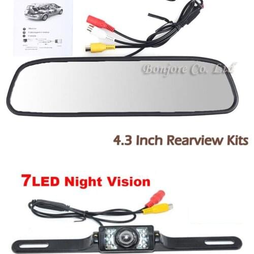 4.3" TFT LCD 800 x 480 Hd Monitor Car Rear View System Backup Reverse Camera Kit Night Vision license plate camera