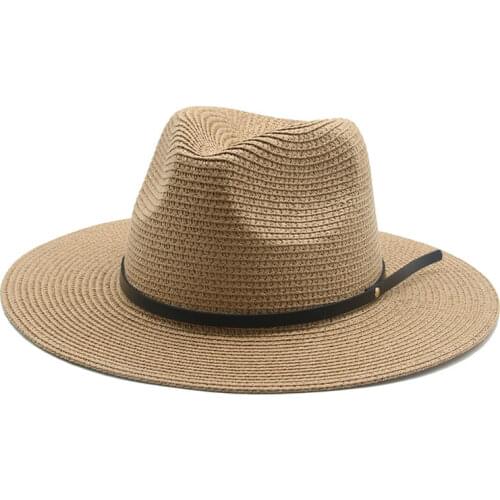 Straw hats men women wide brim band belt jazz caps handmade solid black khaki white spring summer beach sun protective sun hats