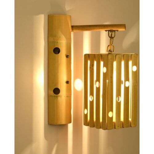 The modern hotel bedroom bedside lamp wall lamp wood personalized Southeast Asian Restaurant coffee aisle LED bamboo lam ZH zb39