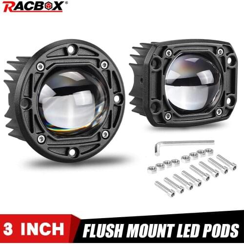 8D LED Lens 3Inch Work Light 20W Dual color Lamp Driving Beam Embedded Ellipse Square LED Light for Off Road 4WD Truck SUV ATV