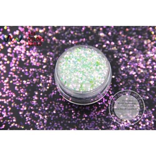 TCR325 White color with bullion iridescent purple and Green Color luster Hexagon shape glitter 1.0MM Size for nail Art and DIY