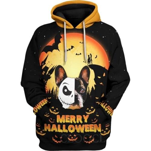 CLOOCL Halloween Night Hoodies Graphic Labrador French Bulldog Print Sweatshirts Animals Pocket Harajuku Hooded