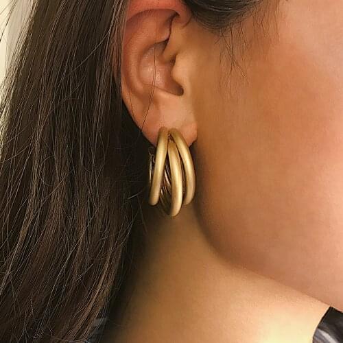 Three-layer Big Circles Round Hoop Earrings For Women Fashion Gold Silver Color Korean Statement Earrings Accessories brincos