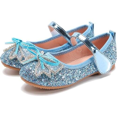 Girls' Sequin Bow Shoes Little Girls' Flat Single Shoes Kids Performance Sandals Baby Princess Childrens Shoes 2021 New E513
