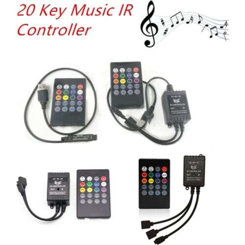 USB 20 music keys IR controller black Remote sound sensor for RGB LED strip high quality 5-24V