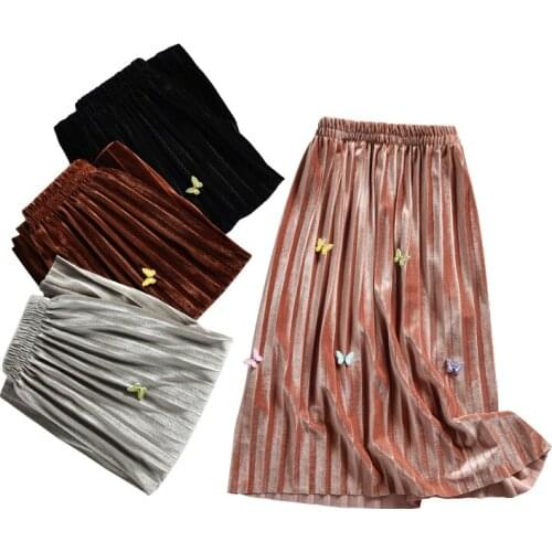 3d butterfly velvet long skirt age for 2-10 yrs little girls spring clothes 2019 autumn kids school winter simple children skirt