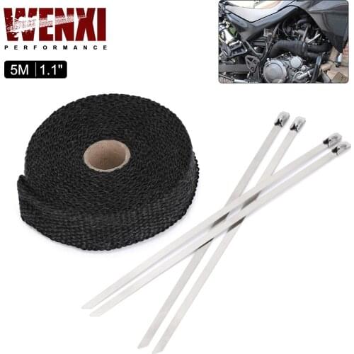 1" 5M Motorcycle Exhaust Thermal Exhaust Tape Header Heat Wrap Resistant Downpipe For Motorcycle Car Accessories + 4 pcs Ties