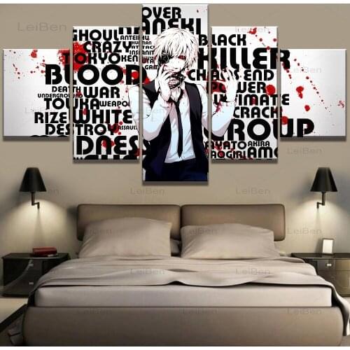 Japanese Anime Tokyo Ghoul Five-Piece Modular Picture Childrens Room Decoration Canvas Painting and Printmaking Wall Art Poster