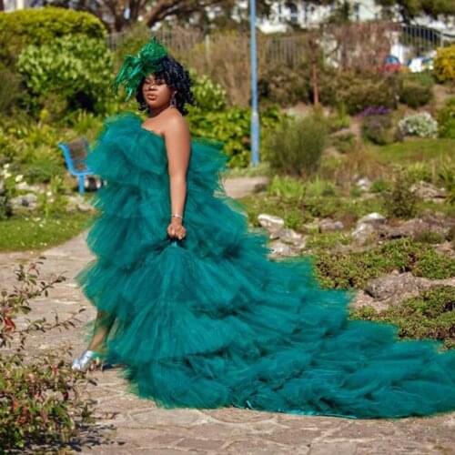 Green Ball Gown Prom Dresses Maternity For Photo Shoot Strapless Ruffles Tiered Long Evening Dress Plus Size Party Gowns