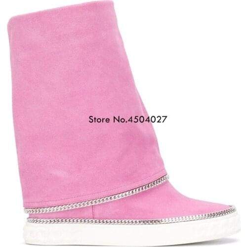 New Design Red/Blue/Rose Red Chain Women Ankle Boots Hidden Heel Boots Women Shoes Fashion Slip-on Casual Shoes