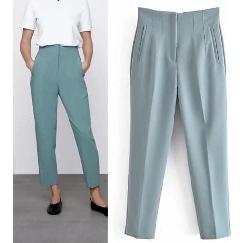 YVYVLOLO ZA Women Chic Fashion With Seam Detail Office Wear Pants Vintage High Waist Zipper Fly Female Ankle Trousers Mujer
