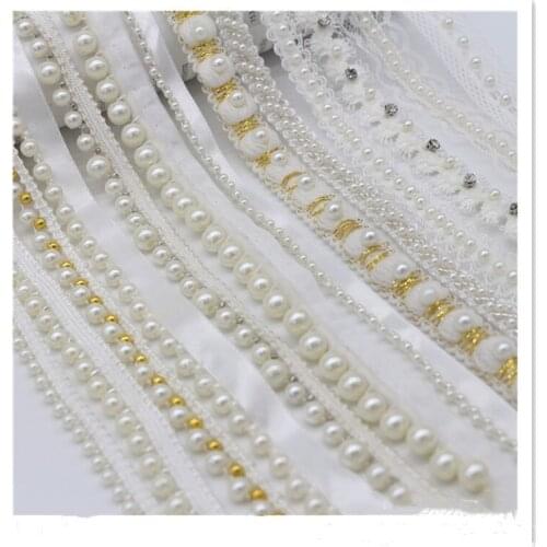 1 Yard Pearl Beaded Embroidered Lace Trim Ribbon Fabric Handmade DIY Sewing Supplies Wedding Dress Craft Decoration