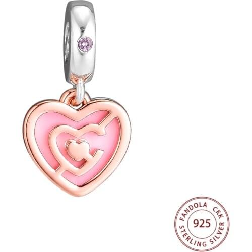 100% 925 Sterling Silver Rose Color Path to Love Pendant Charm Fits Women Original Bracelet DIY Silver Beads for Jewelry Making