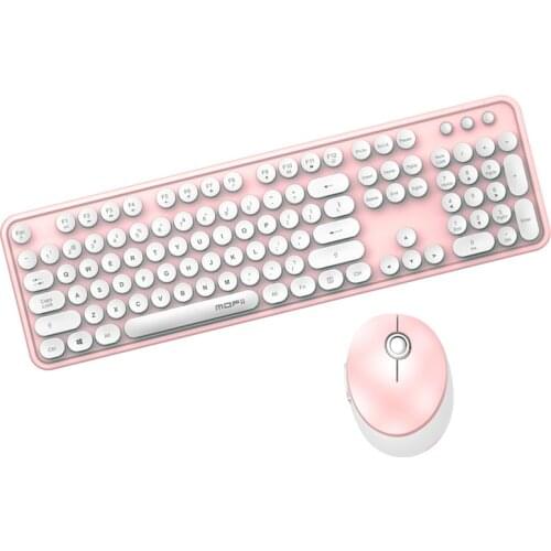 2.4G Wireless Keyboard Mouse Kit Girl Full Size 104 Keys Round Keycap Pink Blue Green Red Black White For PC Laptop Computer New
