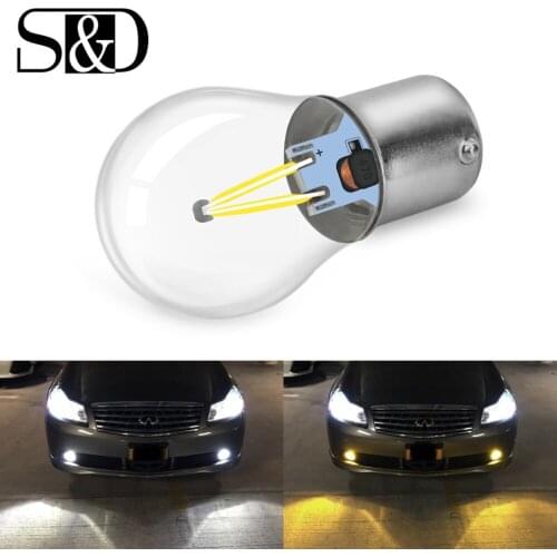 2PCS 1156 BA15S P21W LED Bulbs 1157 BAY15D P21/5W LED Light COB Filament Car Brake Lamp Turn Signal Lights Auto White Yellow 12V