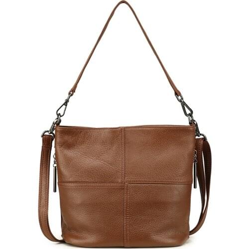 2021 Genuine Leather Handbags Shoulder Bags For Women Casual Small Tote Patchwork Design Solid Color Zipper Lady Crossbody Bags