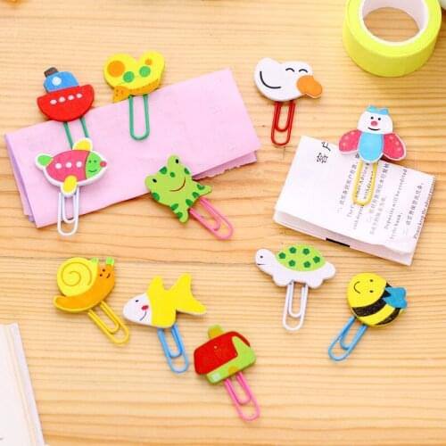Fashion Beautiful Cartoon Painted Wood Bookmark Planner Paper Clips Metal Bookmarks for Book Stationery School Office Supplies