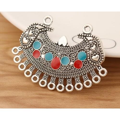 5 Pieces Tibetan Silver Tribal Enamel Bohemian Chandelier 13 Bailors Multi Strand Connectors Pendants Necklace Jewellery Making