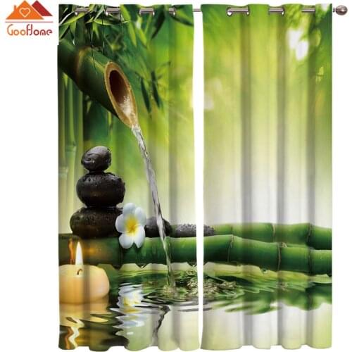 Bamboo Forest Water Stone Zen Window Curtains Living Room Outdoor Fabric Drapes Curtain Home Decor