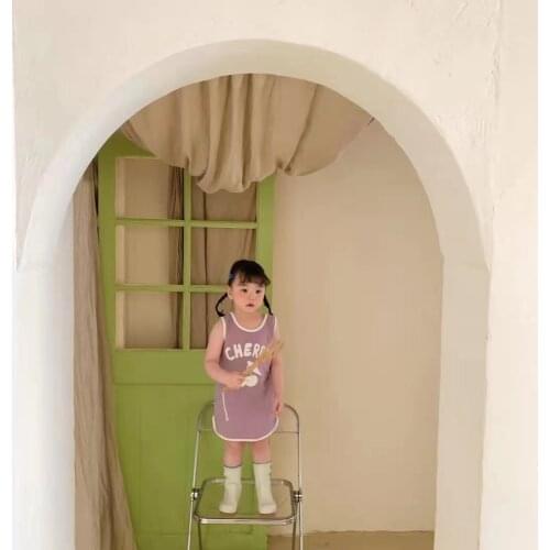 2021 Children Summer T-shirt Dress New Sweet and Lovely Fashion Soft Round Frill Girl Cartoon Cotton Literature Art Skirt