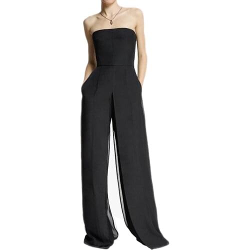 Elegant White Jumpsuits Women Strapless Backless High Waist Long Romper Women Summer Loose Casual Chiffon Jumpsuit Female LD2043