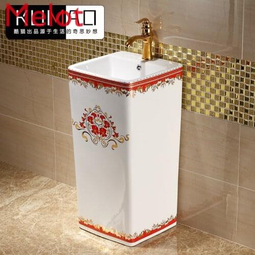 European column basin one-in-one washbasin hotel column washbasin ceramic gold column basin floor-to-ceiling basin