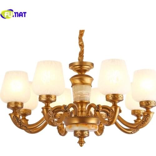 FUMAT European Style Glass Chandeliers Modern Art Gold Body Lightings Living room Bed Room White Glass Shade Chandelier Lights