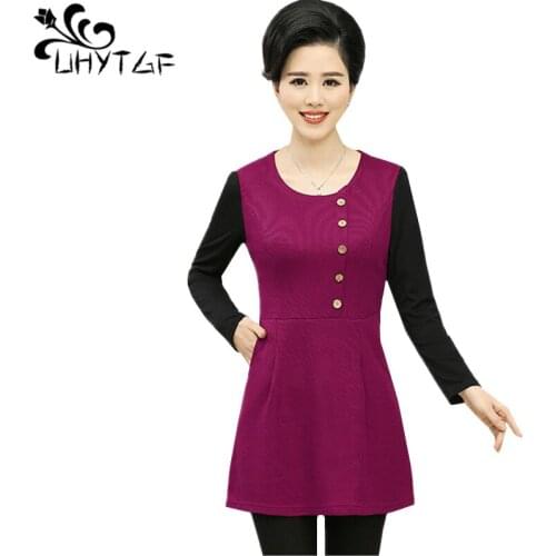 UHYTGF T-shirts for women long sleeve Pullover spring autumn tops t shirt female fake two pieces casual 4XL plus size tshirt1097