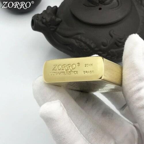 Zorro Kerosene Lighter Pure Copper Shell Brass Carving Classic Cartoon Pattern Men Gift Collection Outside Ignition Tool