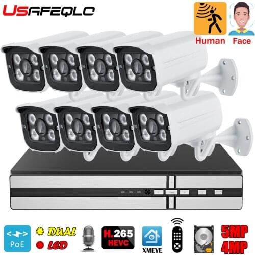H.265 8CH 5MP 4MP POE Security Surveillance Camera System Kit AI Face Detection Audio Record IP Camera CCTV Video NVR Set