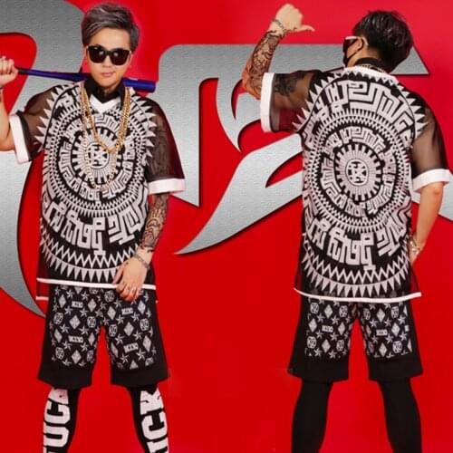 Jazz Costumes Men 3D Embroidery Mesh Short-Sleeved Shorts Nightclub DJ Mens DS Hip Hop Dancer Stage Wear Rave Outfit DT1152