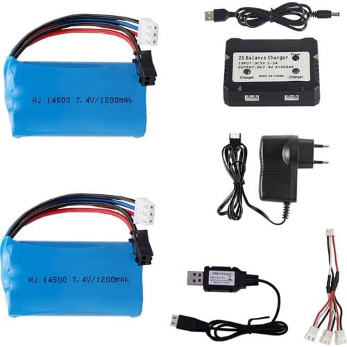 7.4V 1200mAh Li-ion battery and balance Charger for Remote Control toys Cars Tanks Robots Electric Water Gun Parts 14500 battery
