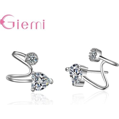 Fashion 925 Silver Rhinestone Ball Love Heart Earrings Non Pierced Ear Bone Ear Clips Earclips for Women Jewelry Brincos