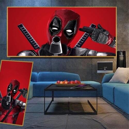 Marvel Avengers Movie Comic Canvas Painting Deadpool Film His Gun Posters and Print Black and Red Wall Art Picture Room Decor