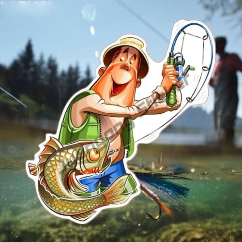 Cartoon Happy Fishing Stickers Colorful Graffiti Lovely Art Pattern Trunk Car Stickers Auto Automobile Decals PVC12x13cm