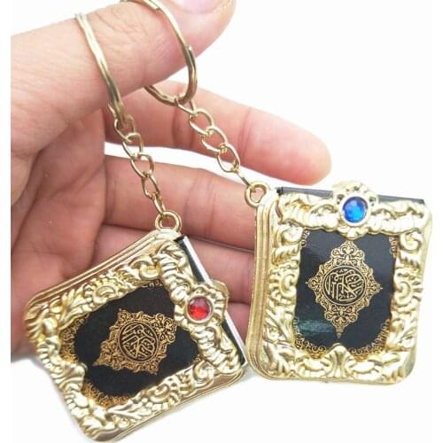 Muslim Islamic Pendant Keychains Real Paper Small Book Can Read Golden Fashion Jewelry Gift Keychain Islamic Rhinestone Book
